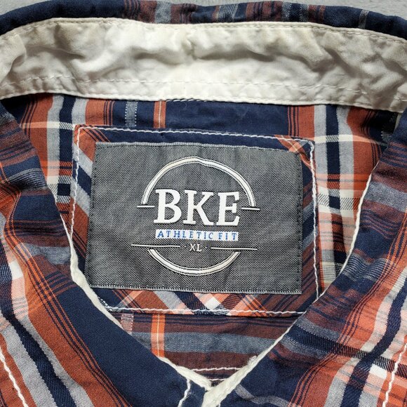 BKE Athletic Fit Long Sleeve Button Up Plaid Shirt Navy Burnt Orange Men Sz XL - Picture 3 of 12